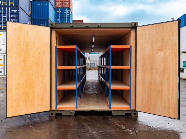 40ft Tunnel Container – Fully Shelved Mobile Workshop
